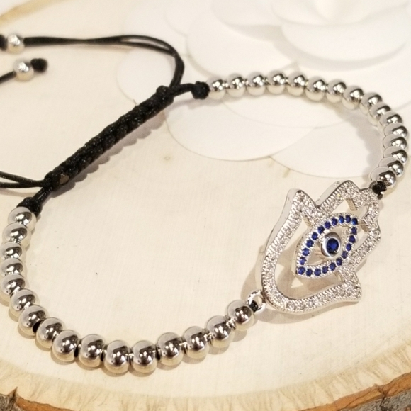 NEW Hamsa Evil Eye Pave CZ Bracelet - Picture 3 of 7